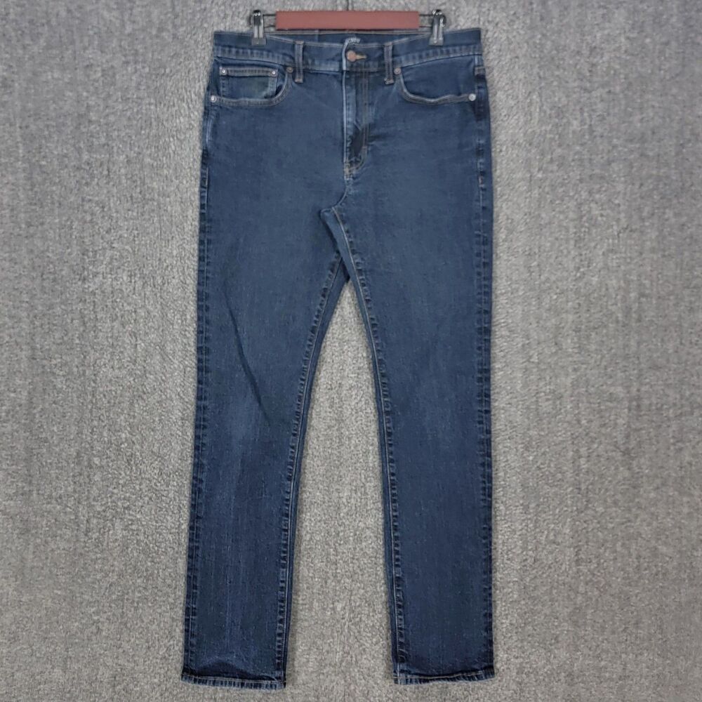 J Crew Jeans Mens 32x30* Blue Dark Wash Flex Straight Leg Stretch Denim